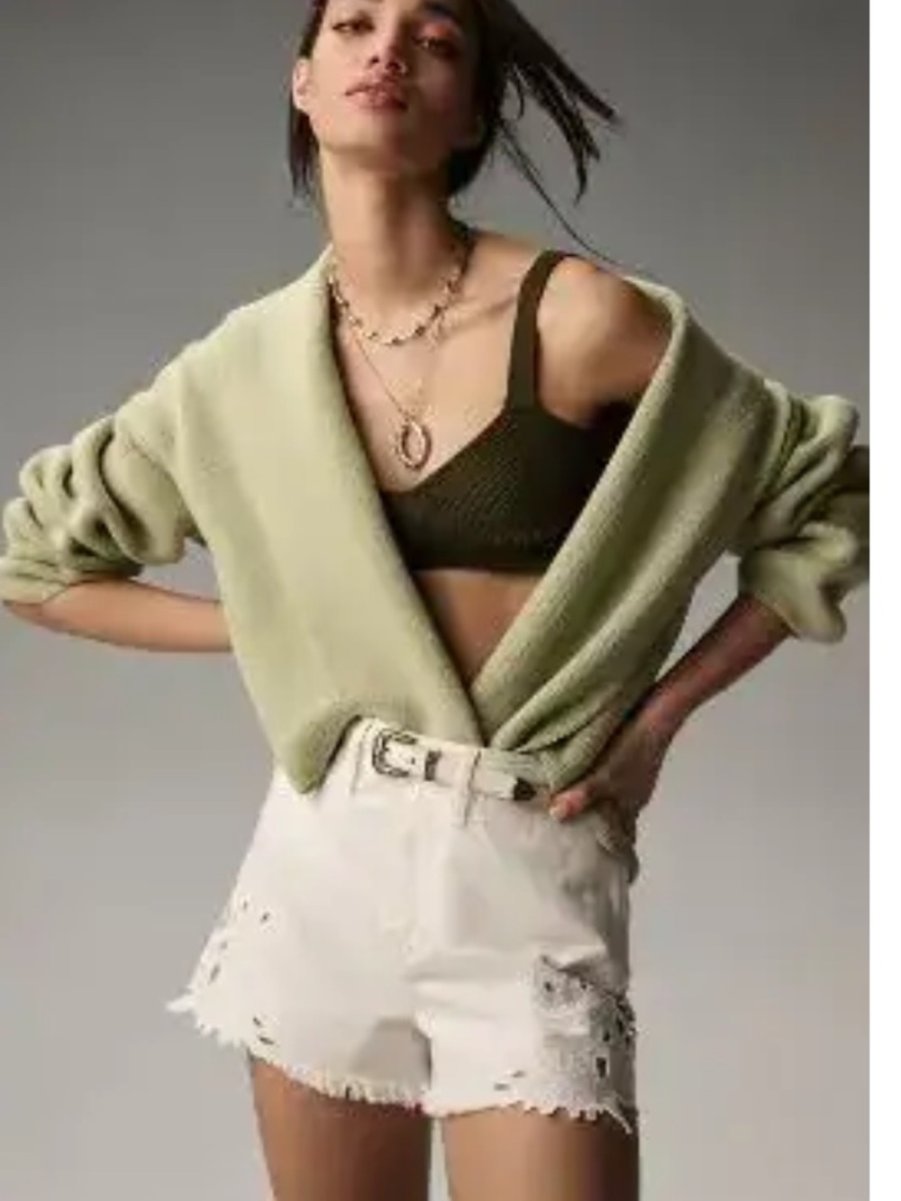 Anthropologie The Mariel Cropped Cardigan Sweater in green one size